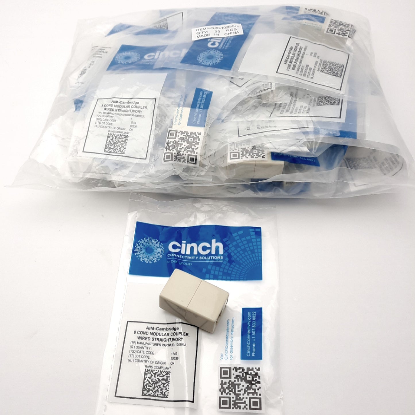 Used Lot of 25 Cinch Connectivity 30-1008KUL Modular Coupler Connector RJ45 to RJ45