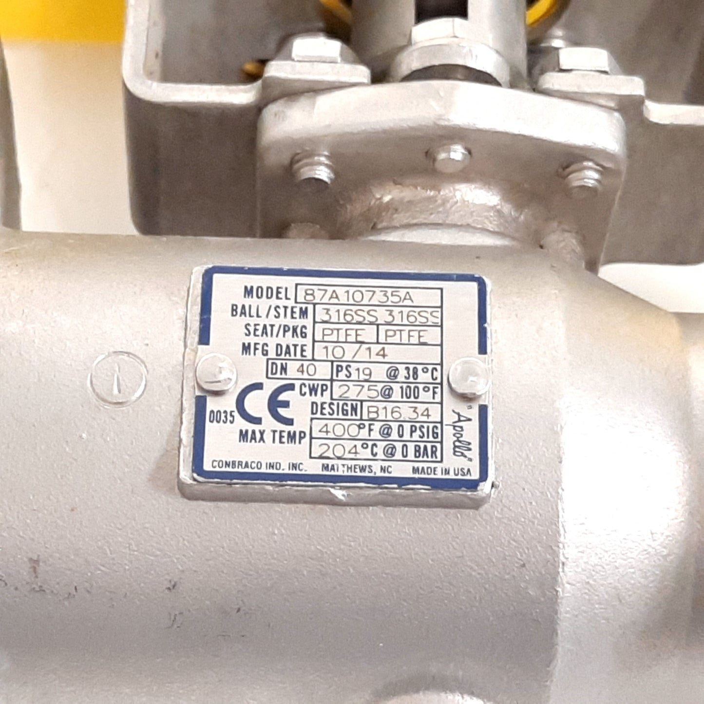 Used Apollo AS0065N042A Actuator with 87A10735A Ball Valve, Size: 1-1/2", 1/4" NPT
