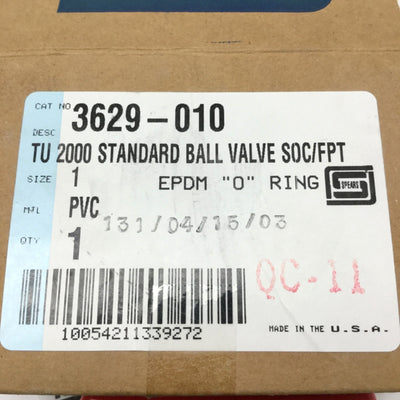 New Spears 3629-010 True Union Ball Valve PVC Fitting, 1" EPDM, 235 PSI Water @ 73°F