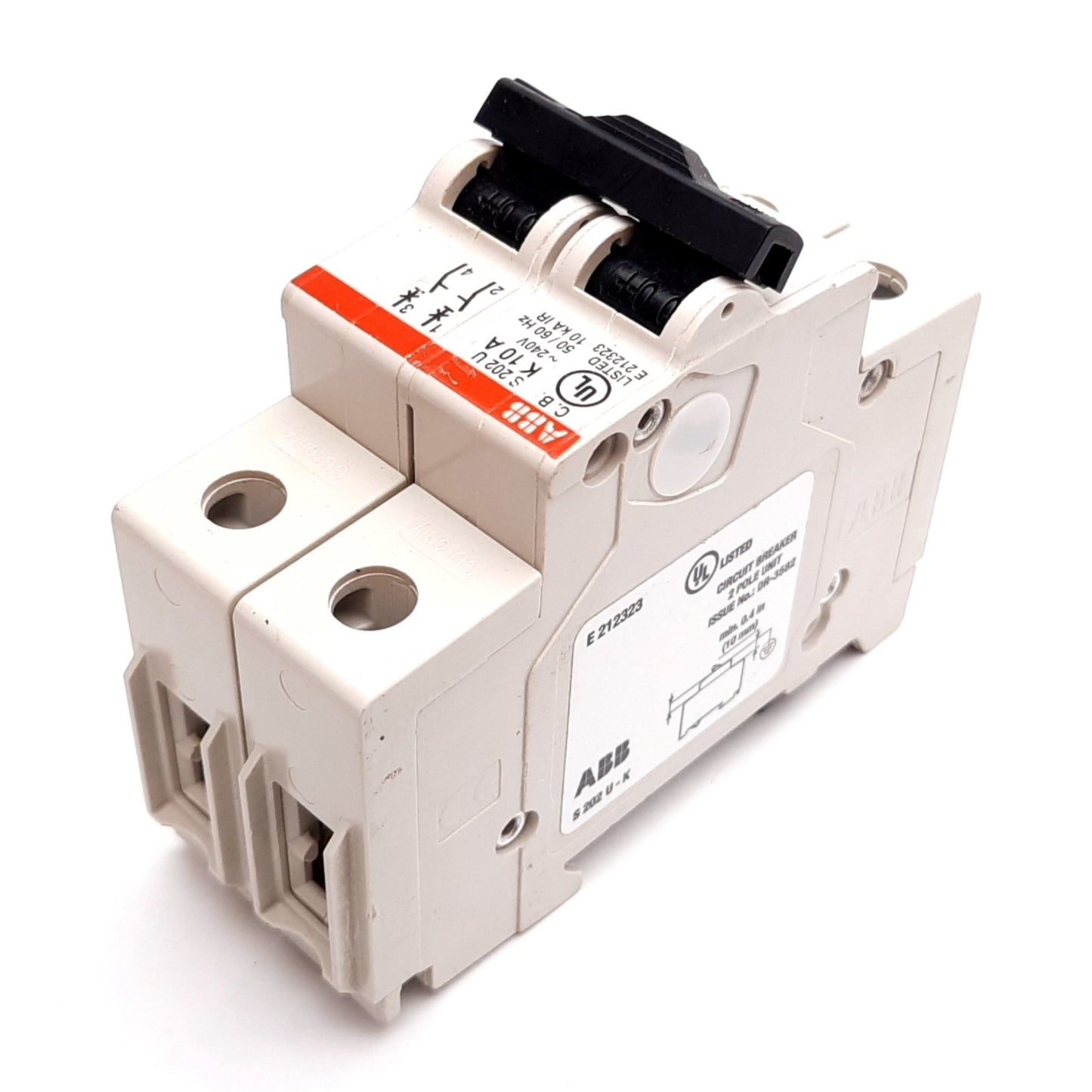 Used ABB S202U-K10 Circuit Breaker, 2-Pole, K-Curve, Rating: 10A 240VAC, DIN Rail