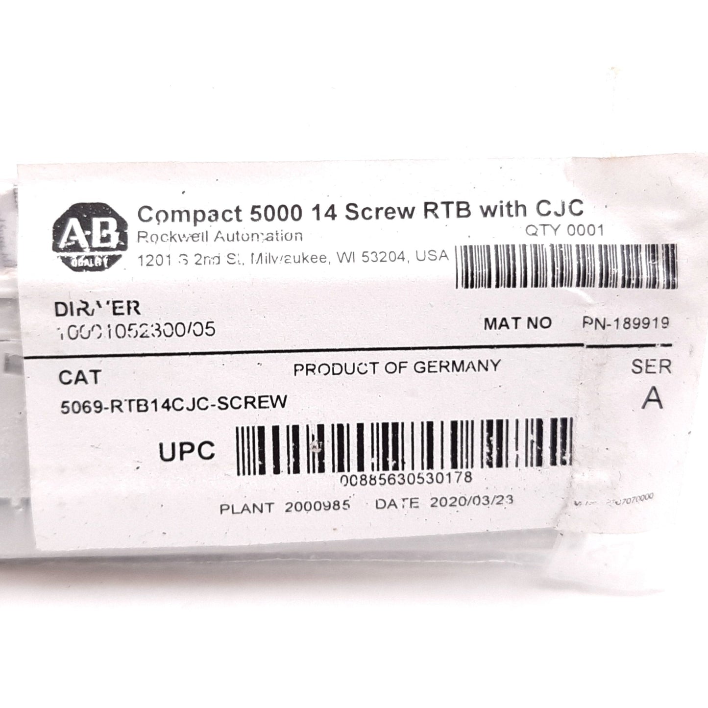 New Allen Bradley 5069-RTB14CJC-SCREW Compact 5000 14-Screw Terminal Block With CJC