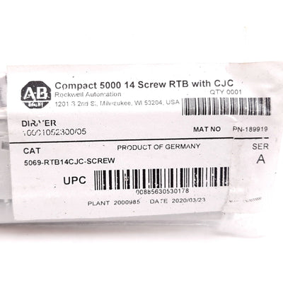 New Allen Bradley 5069-RTB14CJC-SCREW Compact 5000 14-Screw Terminal Block With CJC