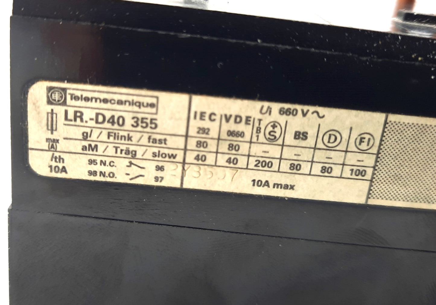 Used Schneider Electric Telemecanique LR1-D40355 Thermal Overload Relay 660V 30-40A