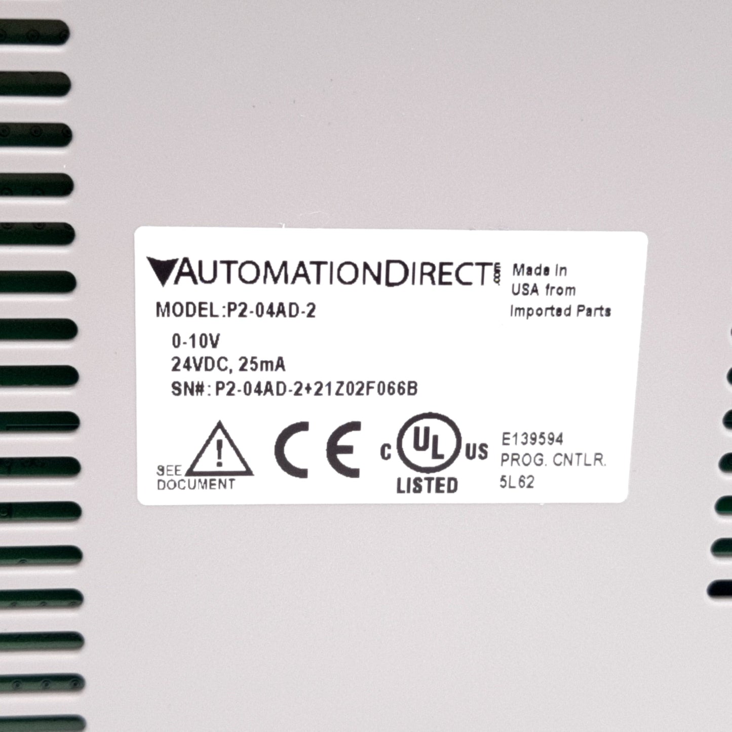New Automation Direct P2-04AD-2 P2000 PLC Analog Input Module, 4-Channel, 0-10VDC