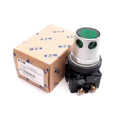 New Eaton HT8GDGV3 Illuminated Pushbutton, Green, Lamp: 24V, With Guard