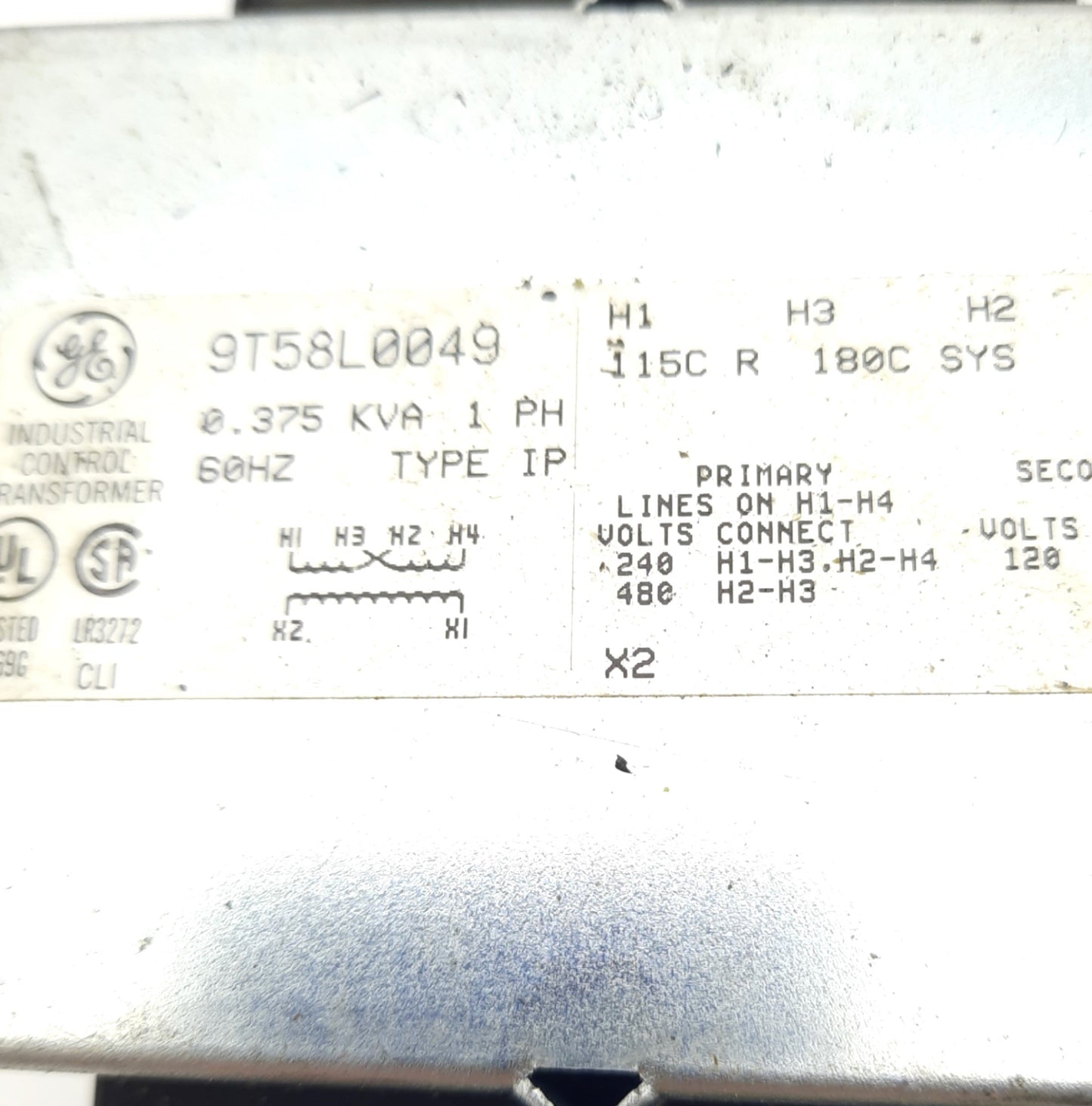 Used General Electric 9T58L0049 Transformer Single Phase 220-480V 37.5VA 110-150V