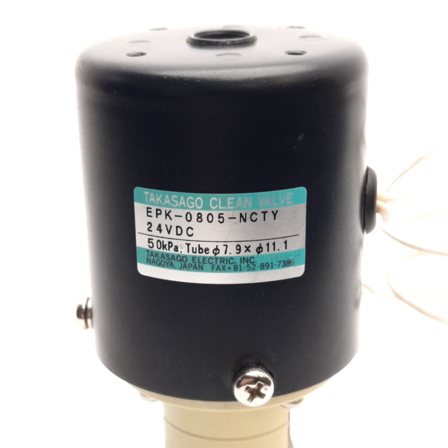 Used Takasago EPK-0805-NCTY Pinch Valve, N.C., 50kPa, 7.9 x 11.1mm Tube, 24V DC Coil
