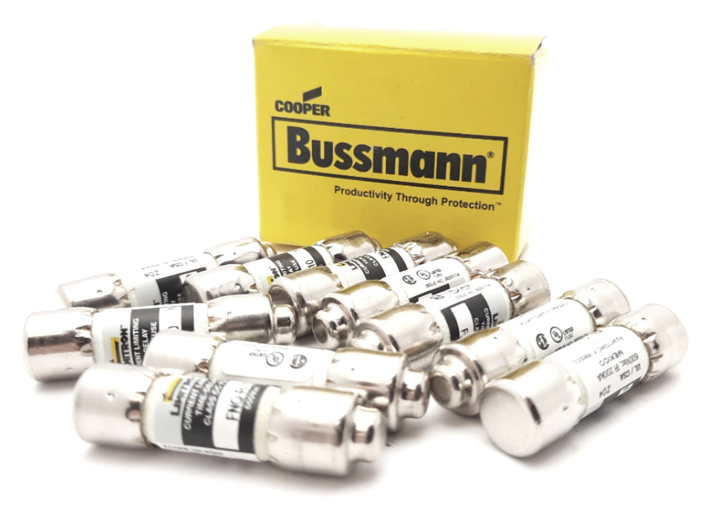 Used Lot of 10 Eaton Bussmann FNQ-R-10 CC-Tron Time Delay Class CC Fuses, 10A 600VAC