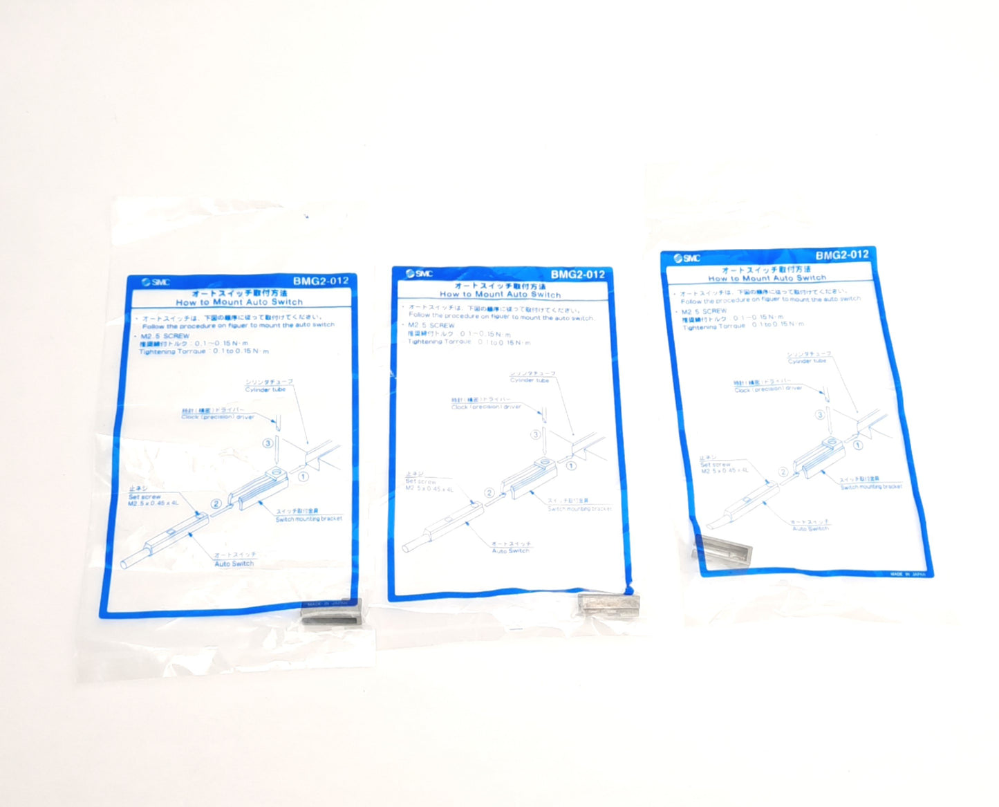 New Lot of 3 SMC BMG2-012 Sensor / Round Body Auto Switch Mounting Brackets