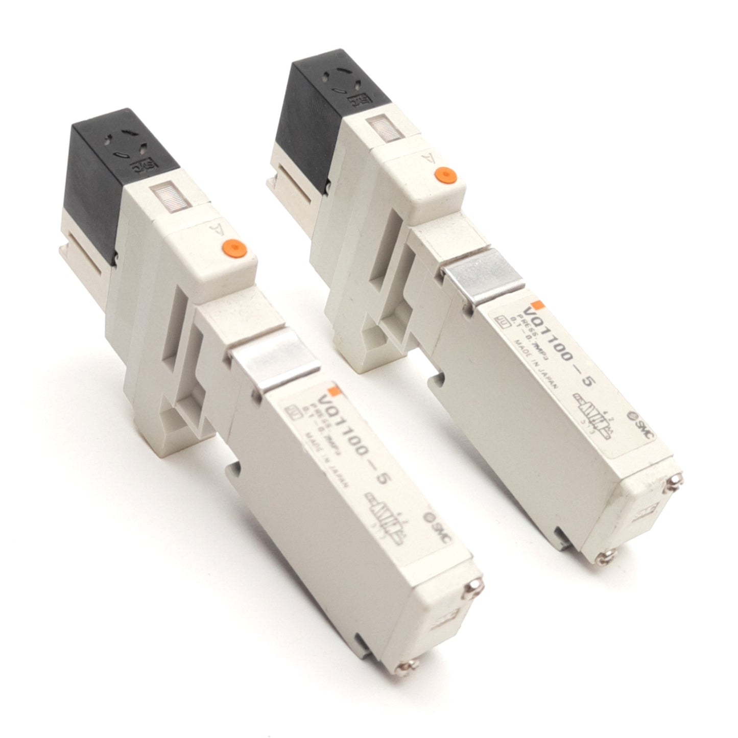 Used Lot of 2 SMC VQ1100-5 Plug-In Solenoid Valve, 2-Pos Single, 24V DC Coil, 0.7MPa