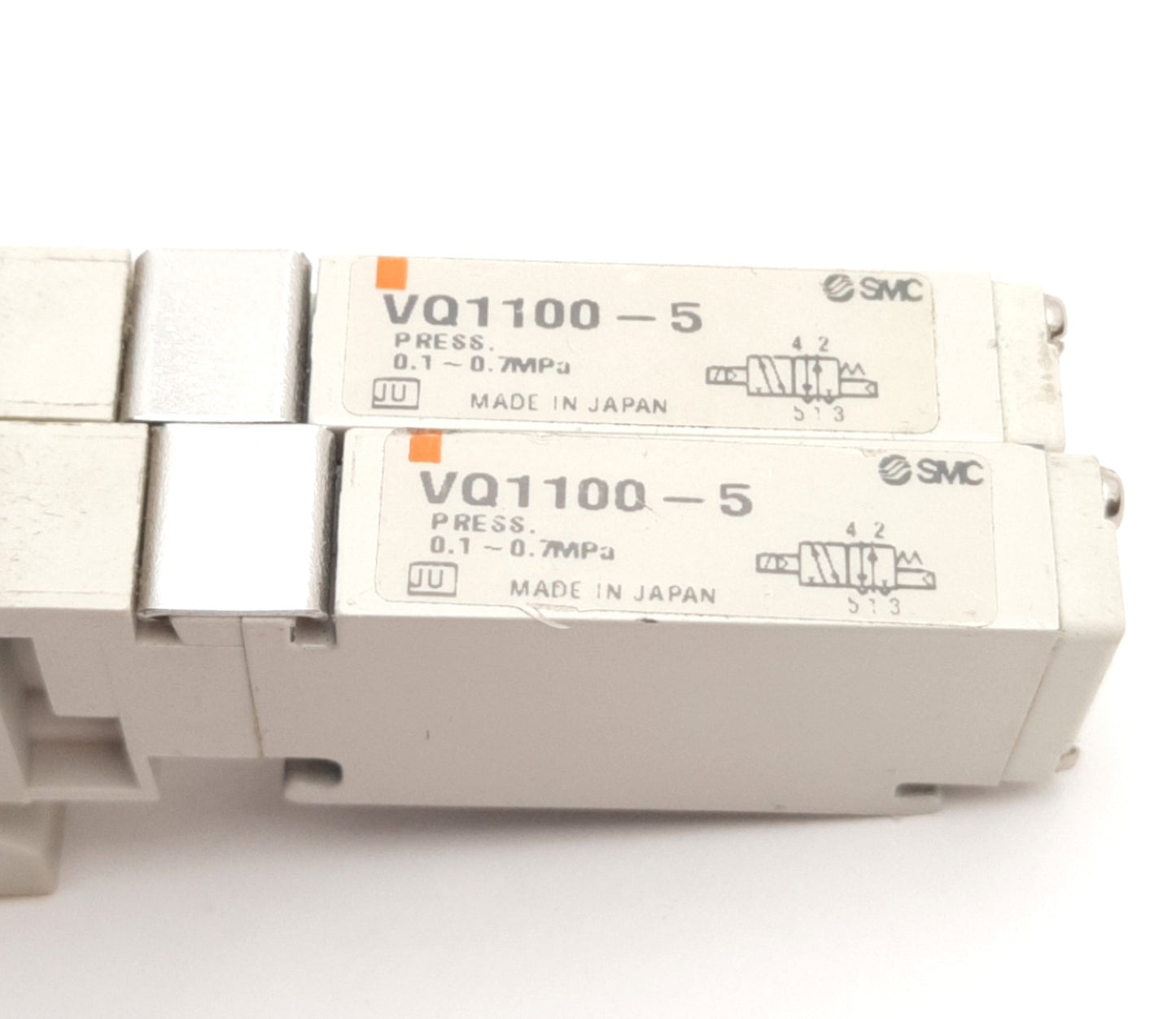 Used Lot of 2 SMC VQ1100-5 Plug-In Solenoid Valve, 2-Pos Single, 24V DC Coil, 0.7MPa