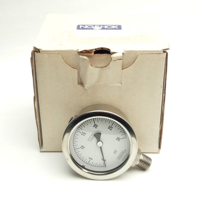 New Noshok 25-400-30-Psi-1/4 Pressure Gauge, 2.5" Dial, 0-30Psi, 1/4" NPT Male, SS