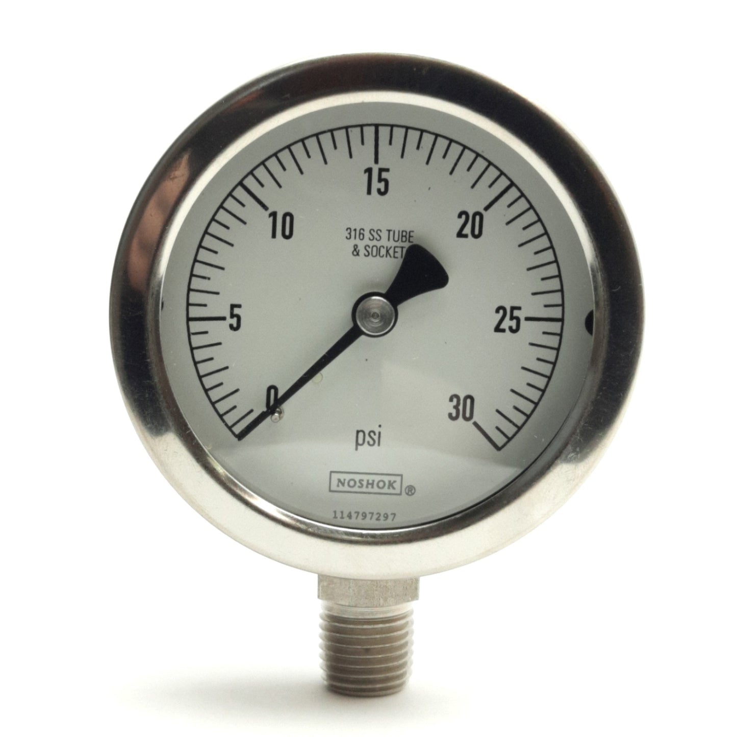 New Noshok 25-400-30-Psi-1/4 Pressure Gauge, 2.5" Dial, 0-30Psi, 1/4" NPT Male, SS
