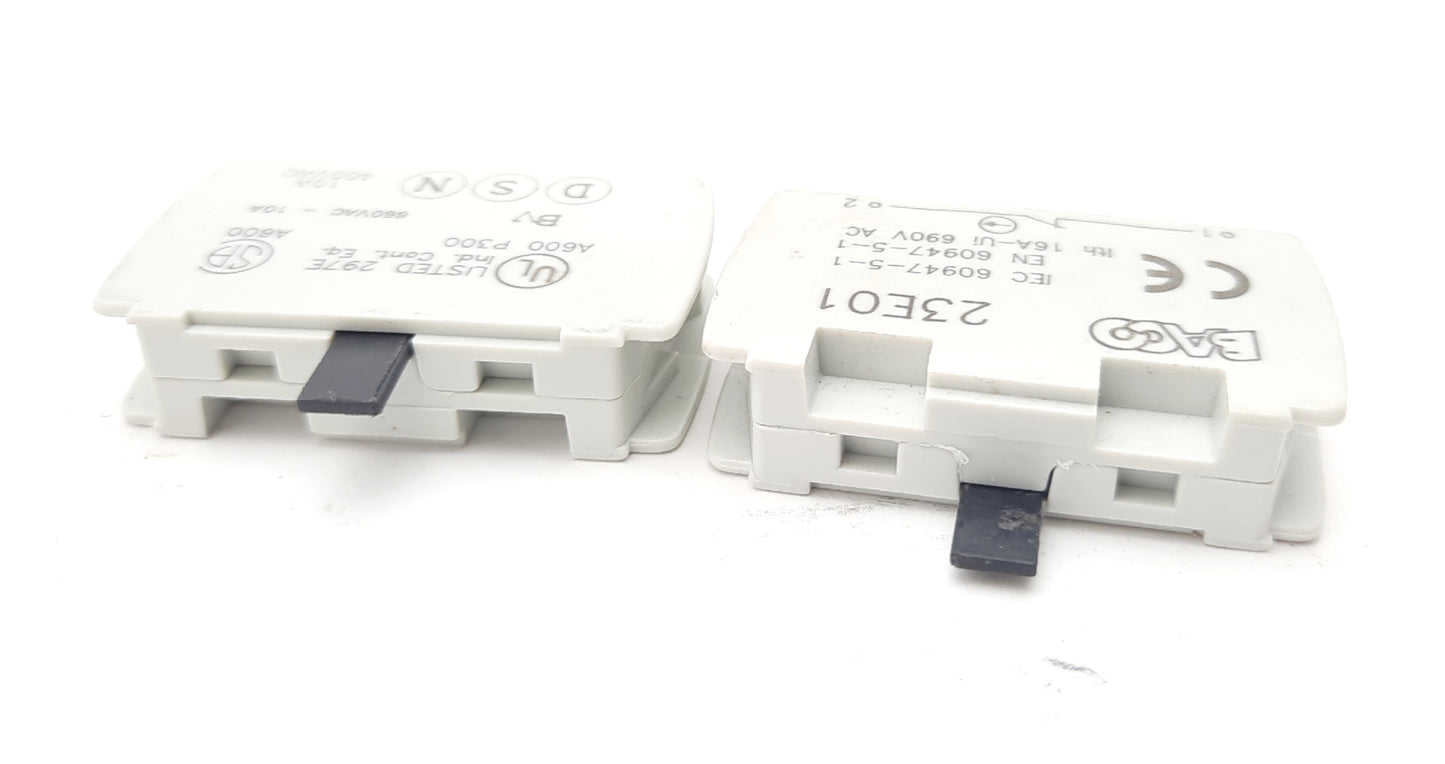 Used Lot of 2 Baco 23E01 Contact Block 380-690VAC 16Amp 1 N.C.
