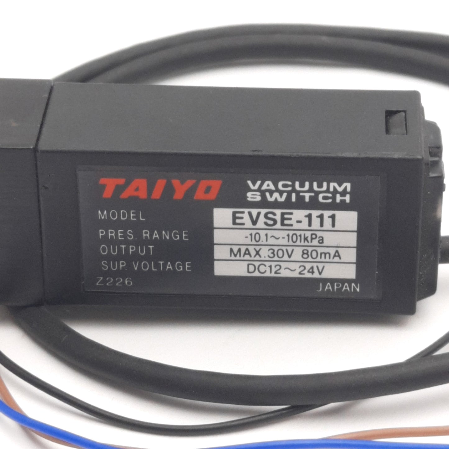 Used Taiyo EVSE-111 Vacuum Switch, 5mm Hose Fitting, -10.1 to -101kPa, 24V DC, PNP