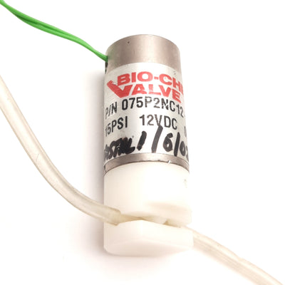 Used Bio-Chem Valves 075P2NC12-02B Pinch Valve, N.C. 2-Way, 12V DC, 1/8" x 1/16" Tube