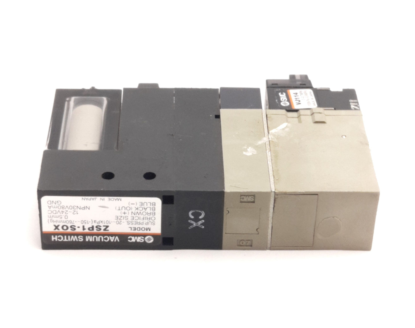 Used SMC ZSP1-S0X-15CN-D Vacuum Switch w/ (2x VJ114), NPN, 12-24V DC, -20 to -101kPa