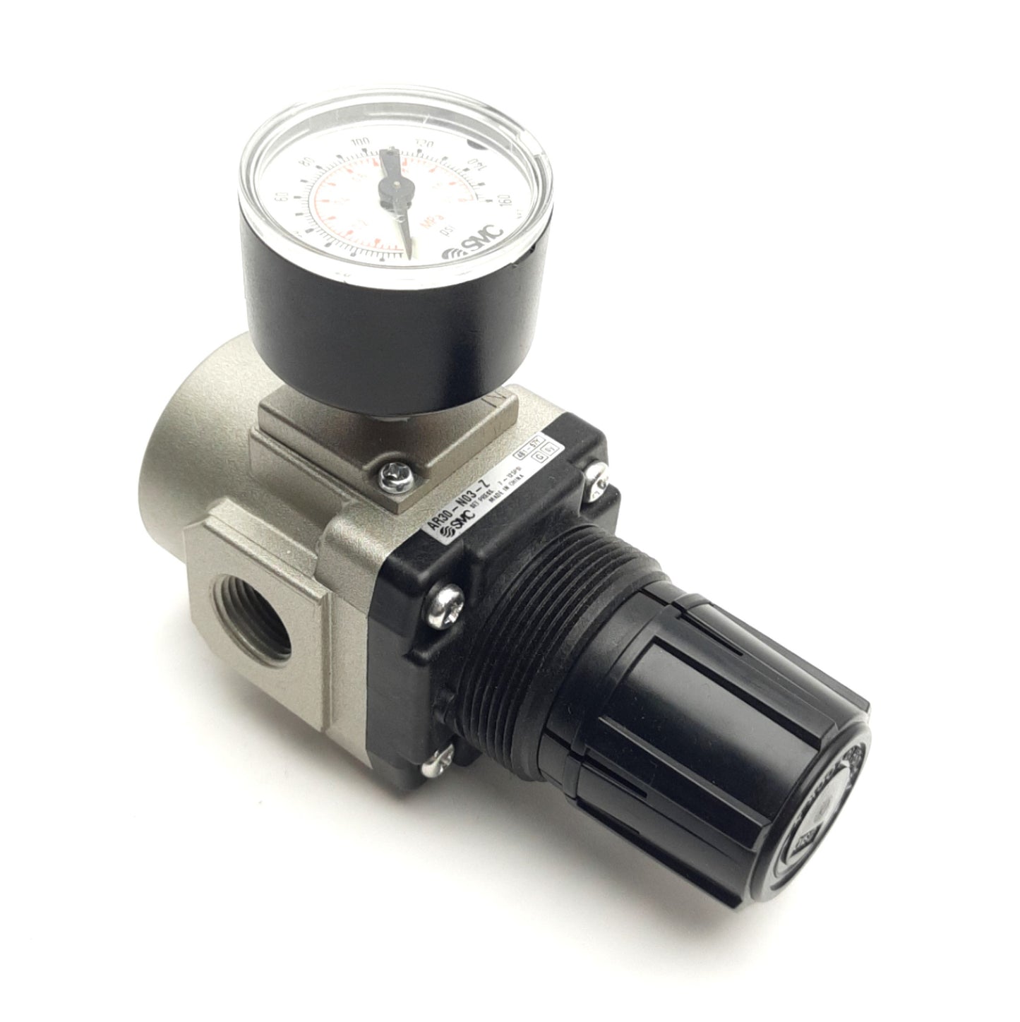 Used SMC AR30-N03-Z Pressure Regulator w/ 160Psi Gauge, 3/8" NPT, 125Psi Set Pressure