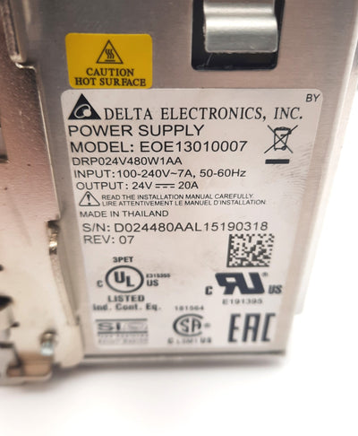 Used Delta Electronics EOE13010007 Power Supply 100-240VAC, 24VDC 20A