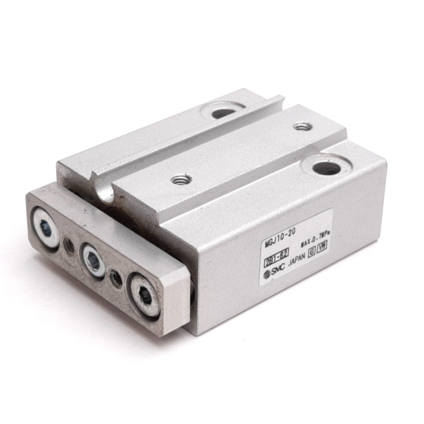 Used SMC MGJ10-20 Miniature Guided Cylinder, Bore: 10mm, Stroke: 20mm, 0.7MPa, M3x0.5