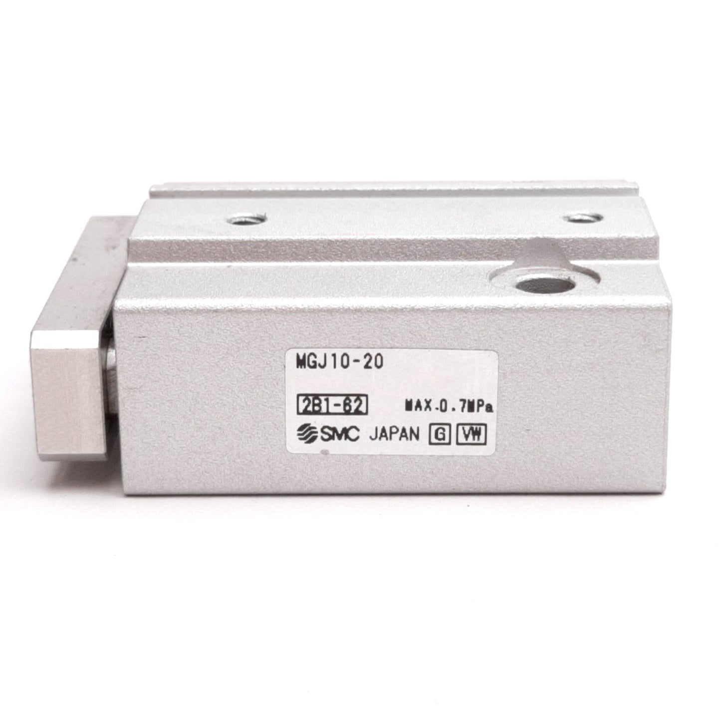 Used SMC MGJ10-20 Miniature Guided Cylinder, Bore: 10mm, Stroke: 20mm, 0.7MPa, M3x0.5