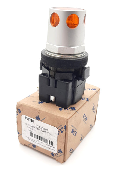 New Eaton HT8GDAV7 Push Button Incandescent Illuminated, Amber 28mm, 120VAC