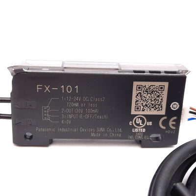 Used Panasonic FX-101 Fiber Optic Sensor, 12-24VDC, NPN, 8-Digit Display