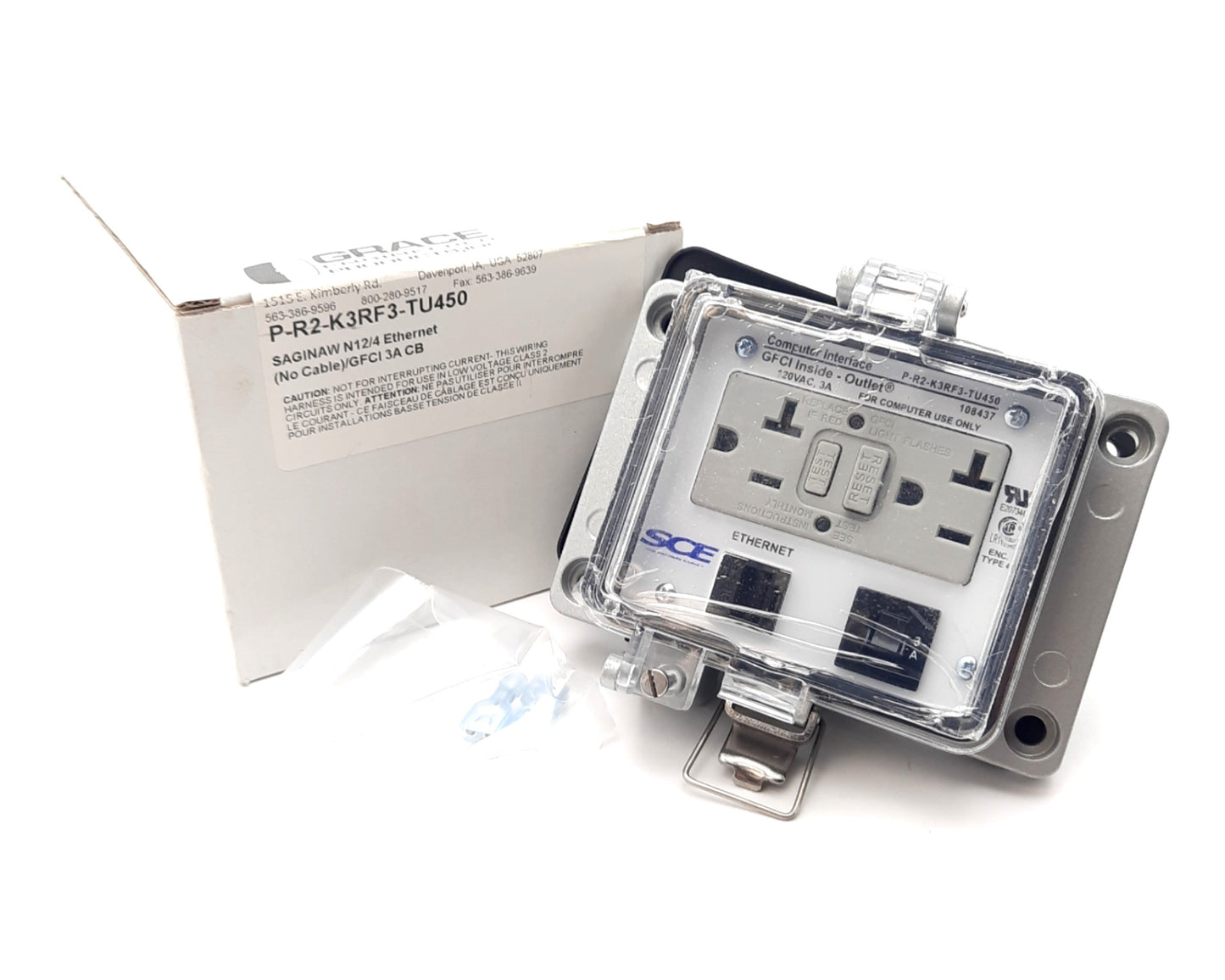 New Grace P-R2-K3RF3-TU450 Panel Interface Connector 125VAC 15A, 3A, RJ45 Female