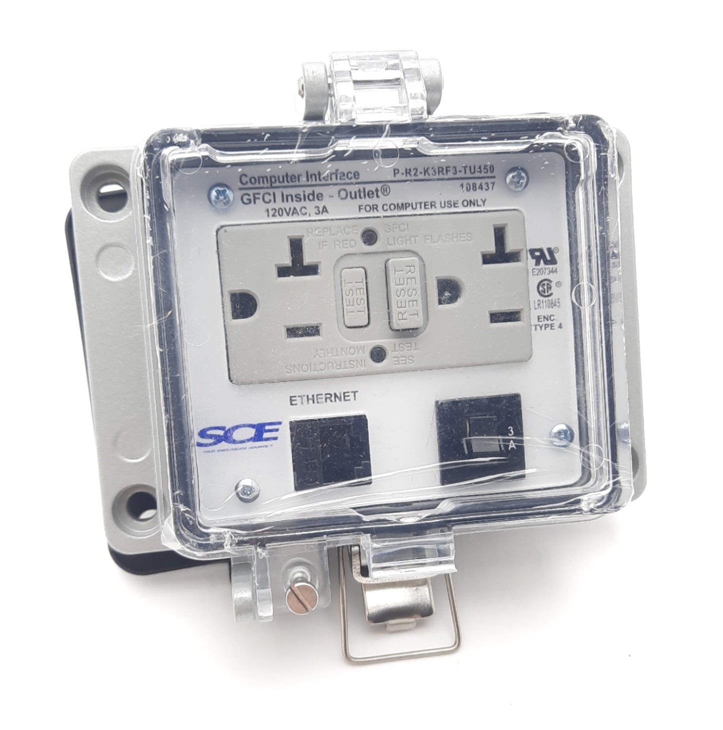 New Grace P-R2-K3RF3-TU450 Panel Interface Connector 125VAC 15A, 3A, RJ45 Female