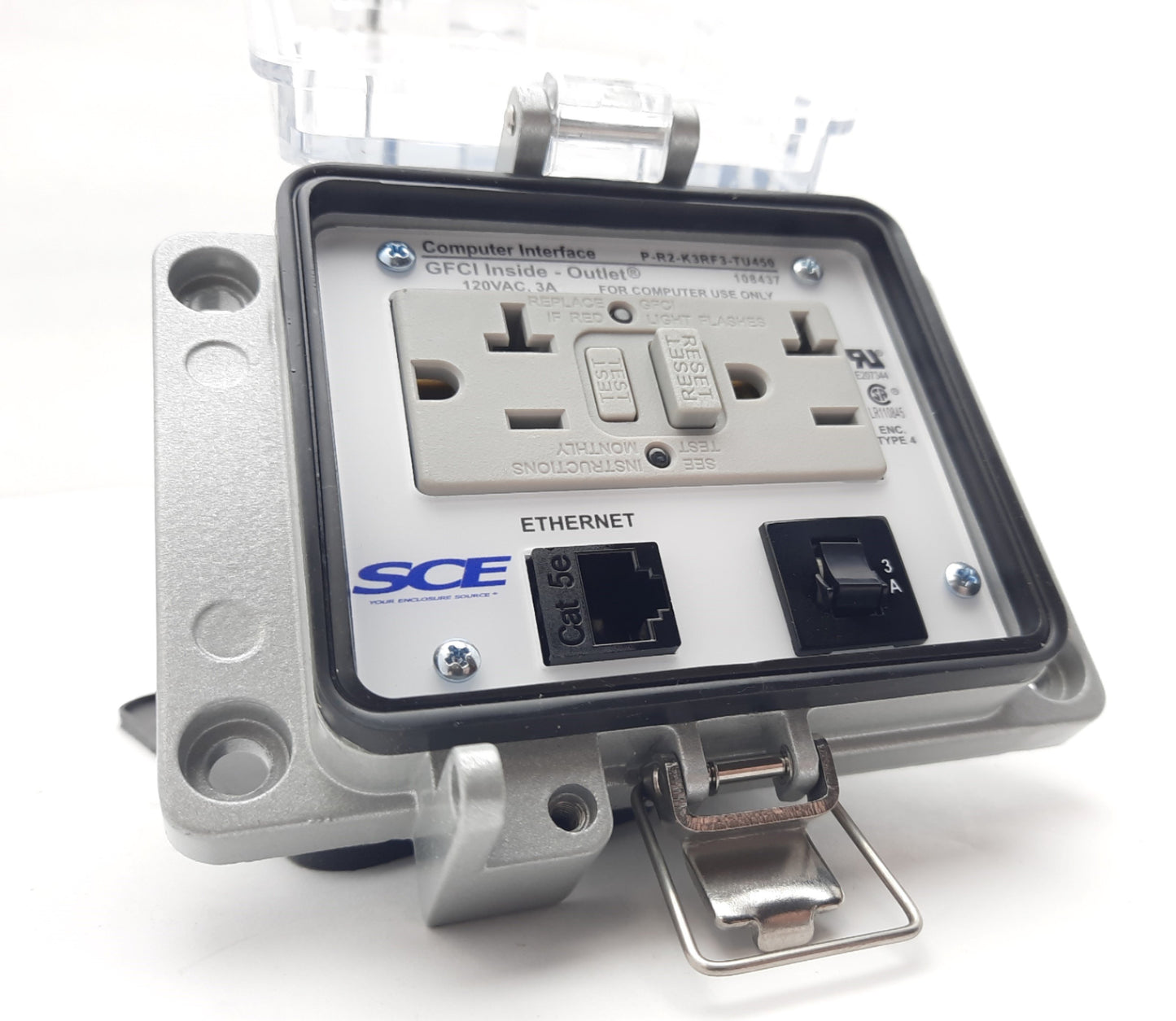 New Grace P-R2-K3RF3-TU450 Panel Interface Connector 125VAC 15A, 3A, RJ45 Female