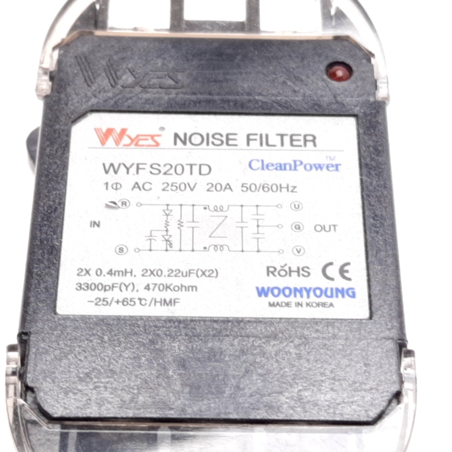 Used Woonyoung WYFS20TD Wyes Noise Filter, Rating: 250VAC 20A 50/60Hz, 3300pF(Y)