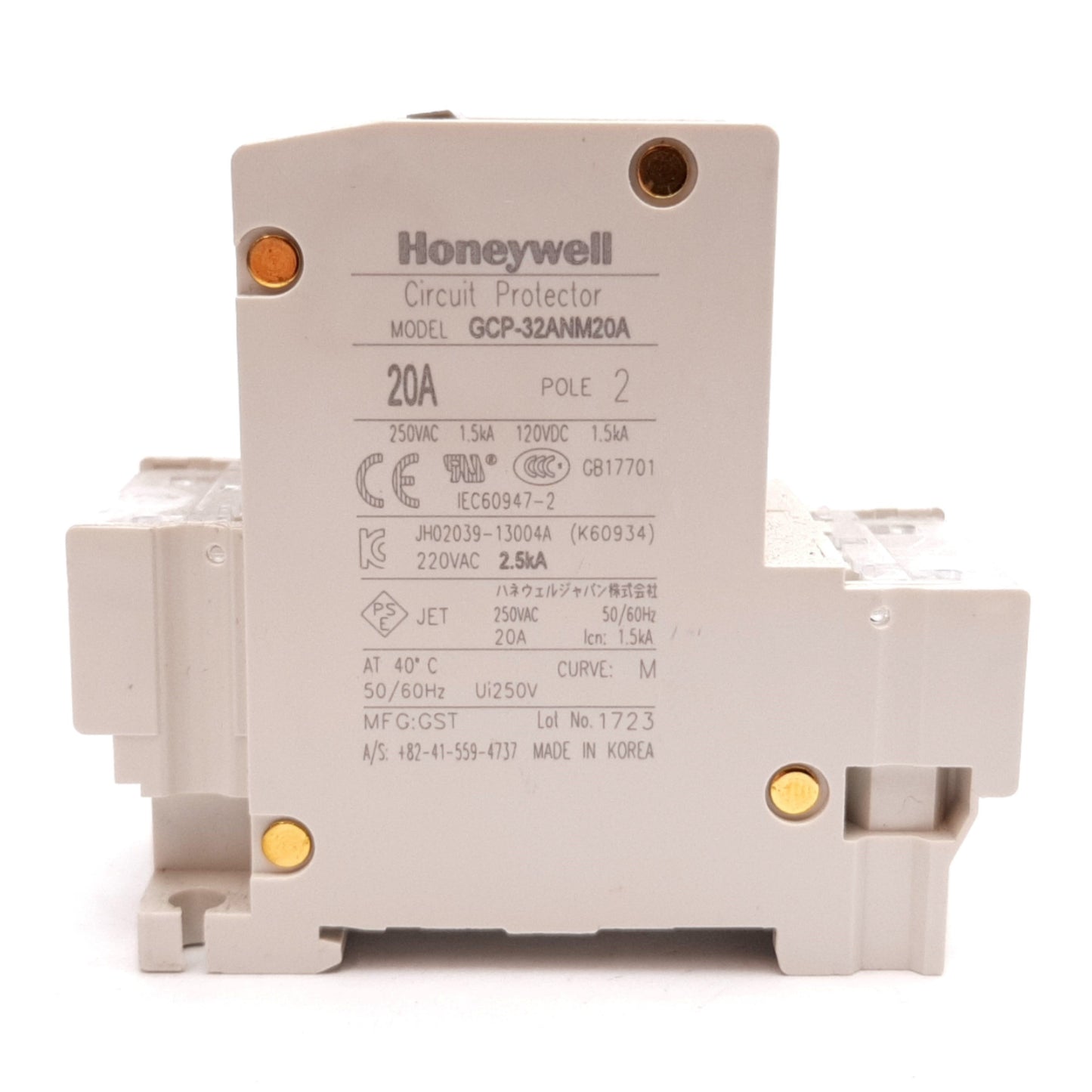 Used Honeywell GCP-32ANM20A Circuit Protector, 2-Pole, M-Curve, 20A 250VAC 120VDC