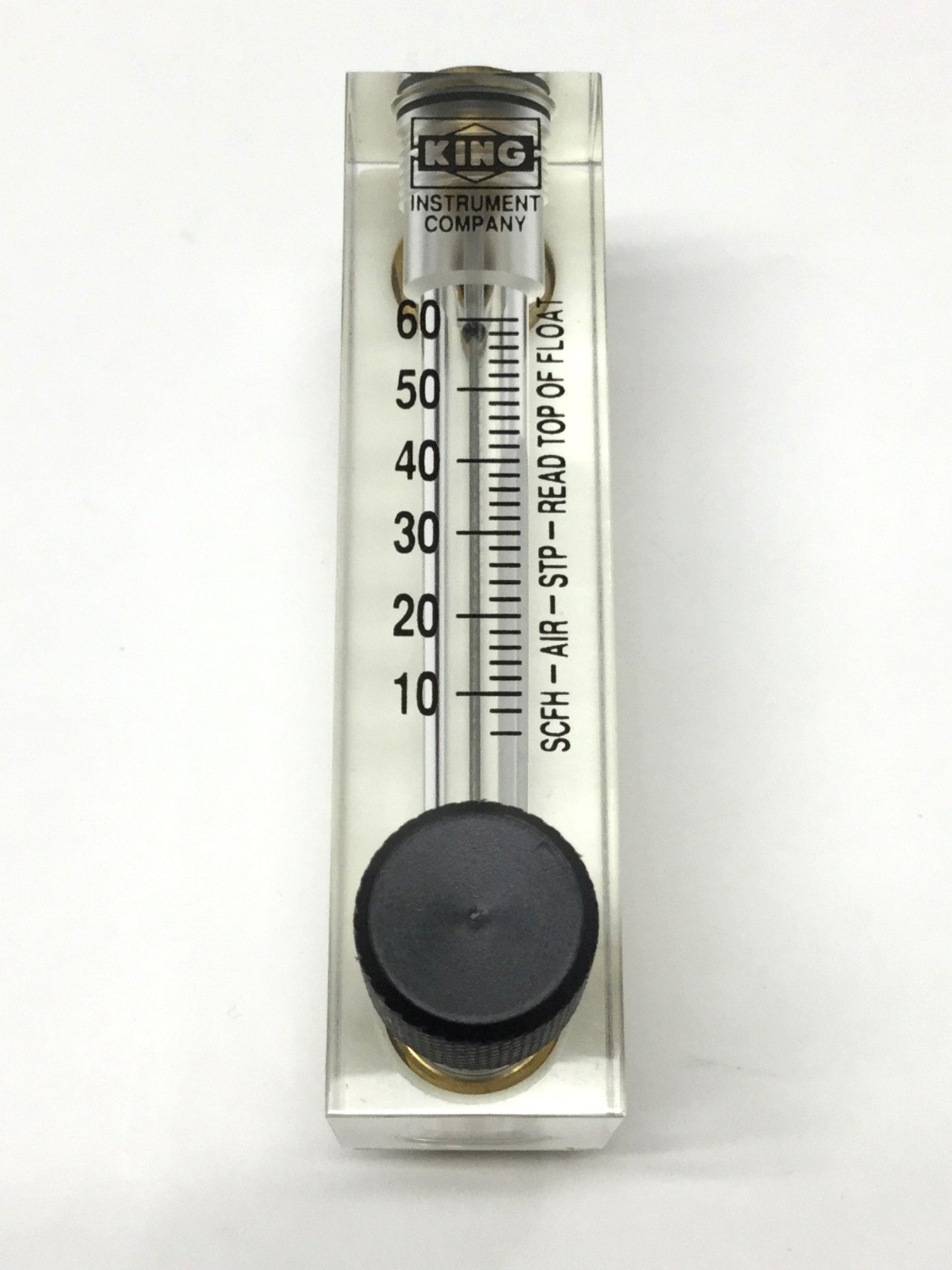 Used King Instrument 75301112C11 Acrylic Tube 2" Flowmeter w/Valve 0-60SCFH, 1/4" NPT