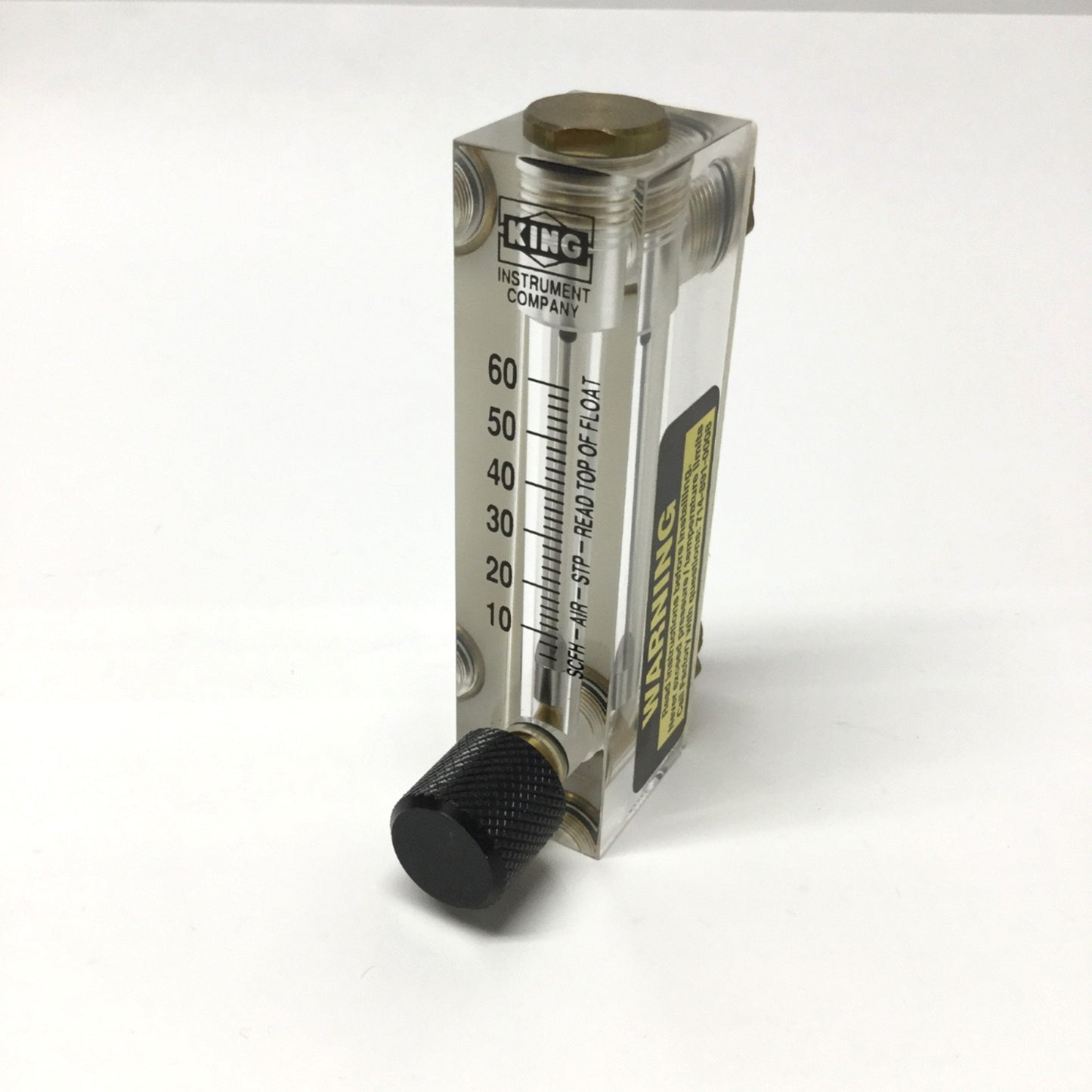 Used King Instrument 75301112C11 Acrylic Tube 2" Flowmeter w/Valve 0-60SCFH, 1/4" NPT