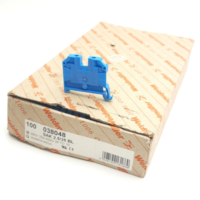 New Lot of 100 Weidmuller 038048 SAK2.5/35BL Terminal Blocks, 600V 25A