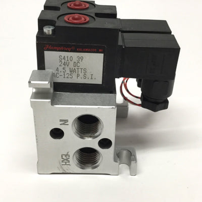 Used Bank of 2 Humphrey S410-39 Stacking Solenoid Valves 2-Pos, 4-Way, 24VDC Coil