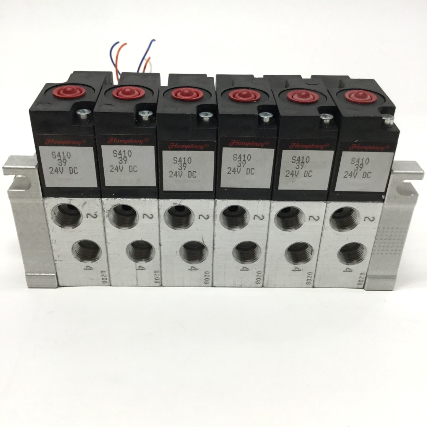 Used Bank of 6 Humphrey S410-39 Stacking Solenoid Valves 2-Pos, 4-Way, 24VDC Coil