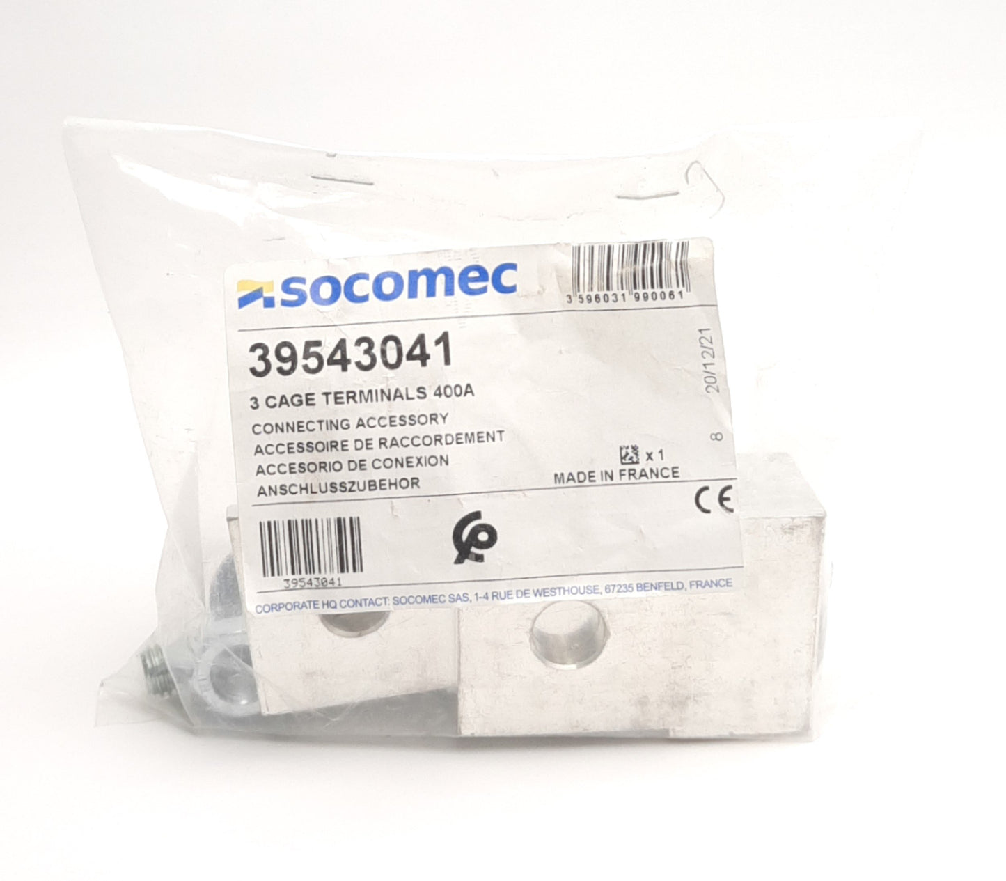 Used Socomec 39543041 Cage Terminal Lugs Connecting Accessory, 400A