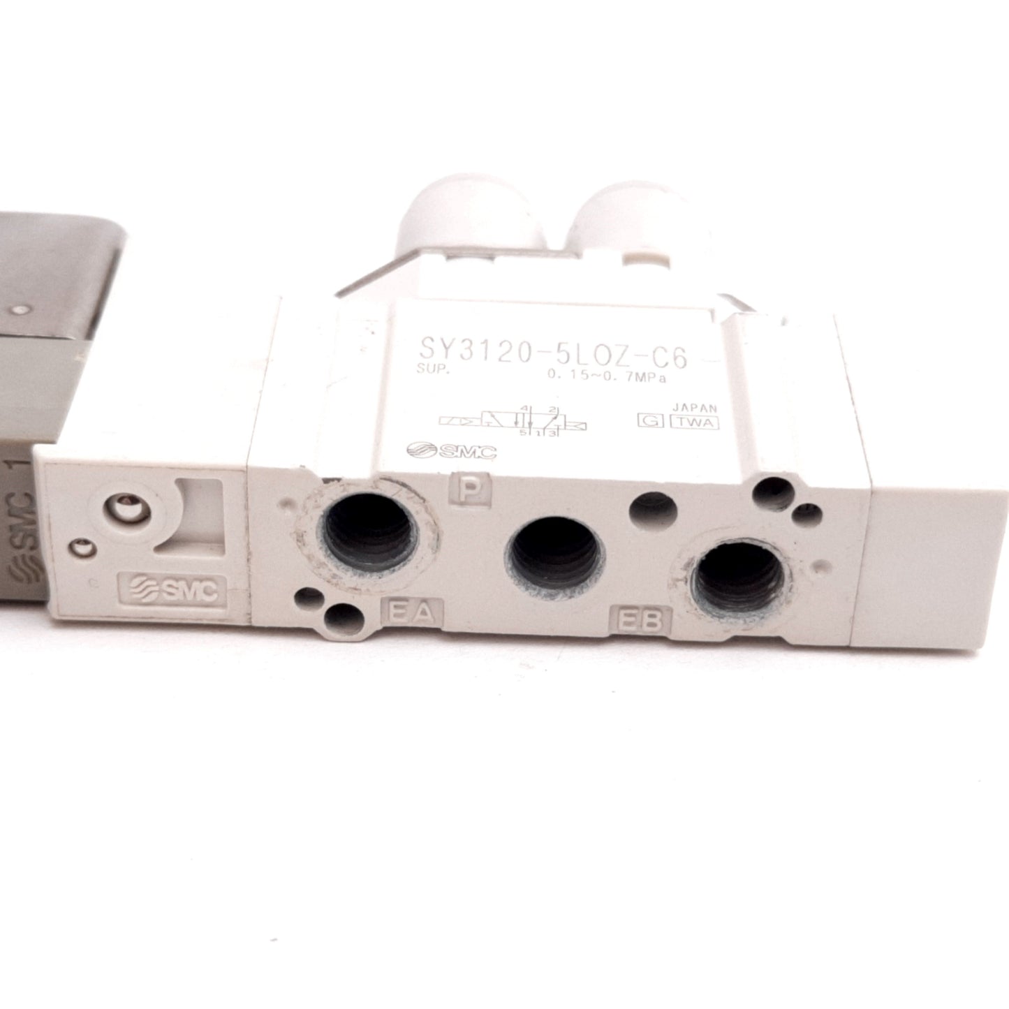Used SMC SY3120-5LOZ-C6 Solenoid Valve, 2-Position 5-Port, 24VDC, 0.15-0.7MPa