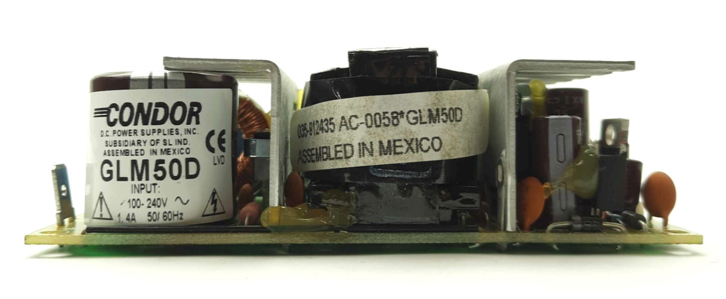 Used CONDOR GLM50D Power Supply, 50W 5VDC 4A 24VDC 1.5A -12VDC .2A Out, 100-240VAC In