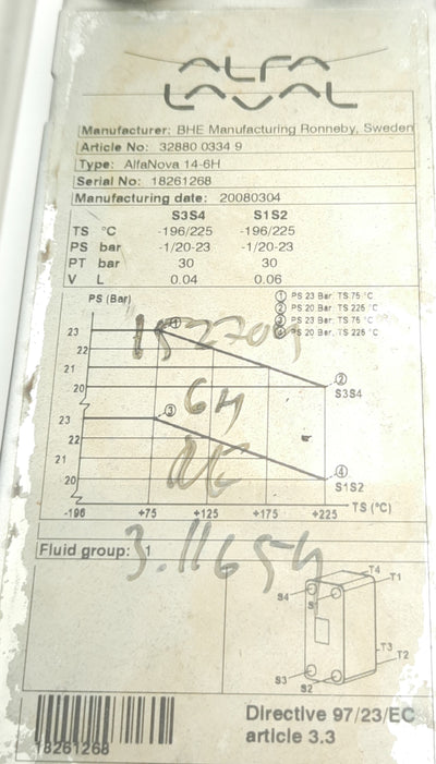 Used Alfa Laval AlfaNova 14-6H Heat Exchanger -196 to 225° C, 20 Bar, 3/4" BSPP