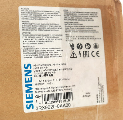 New – Open box Siemens 3RX9020-0AA00 AS-I Cable Shaped for External Auxiliary Voltage 24V 100m