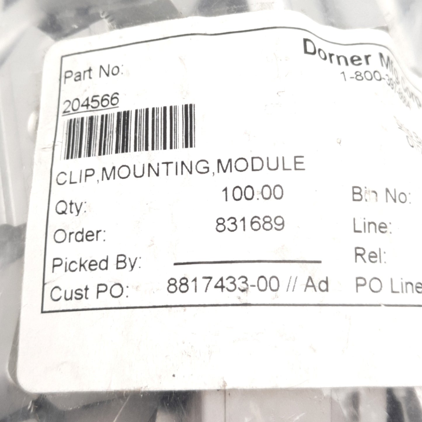 New – Open box Lot of 10 Dorner 204566 Clip Mounting Module, Hardware For Conveyors