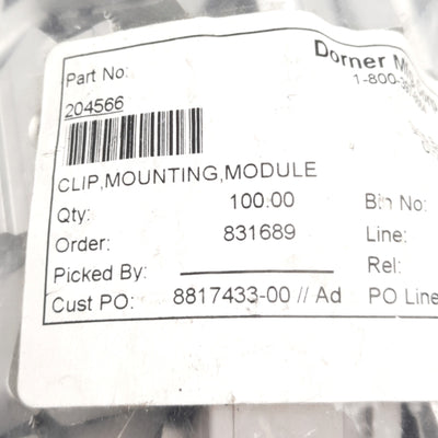 New – Open box Lot of 10 Dorner 204566 Clip Mounting Module, Hardware For Conveyors