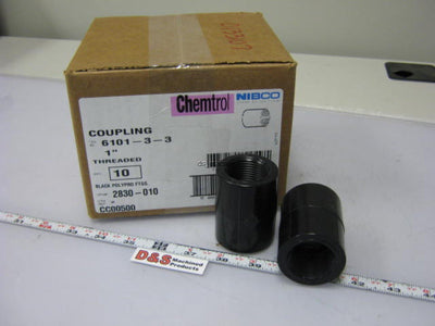 New Lot of 10 New Nibco Chemtrol 6101-3-3 1" Threaded Couplings SCH 80 Black PolyPro