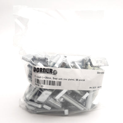 New Lot of 50 Dorner FATB-35 T-Bolts, Steel With Zinc Plated, 35mm Length, M8 Thread