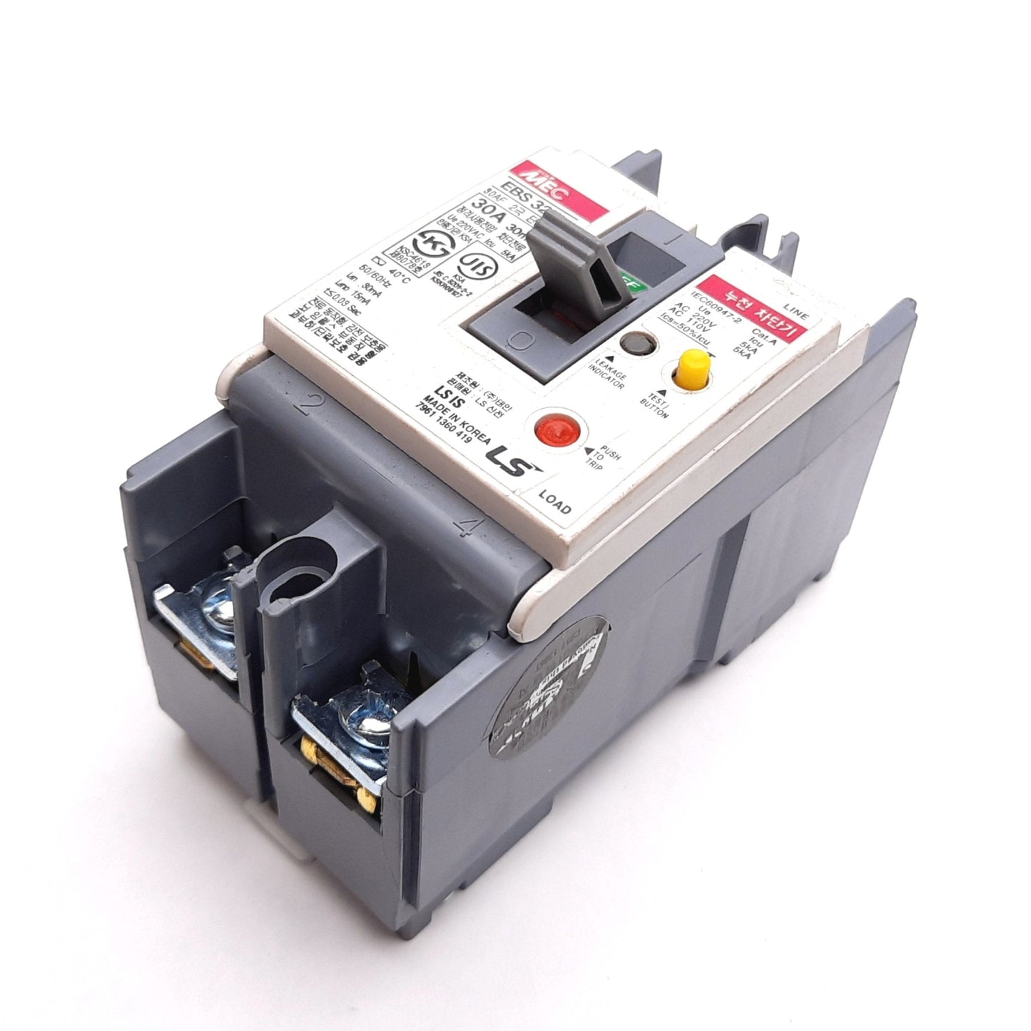 Used MEC EBS 32Fb Ground Leakage Circuit Breaker, 2-Pole, Rating: 30A 220VAC
