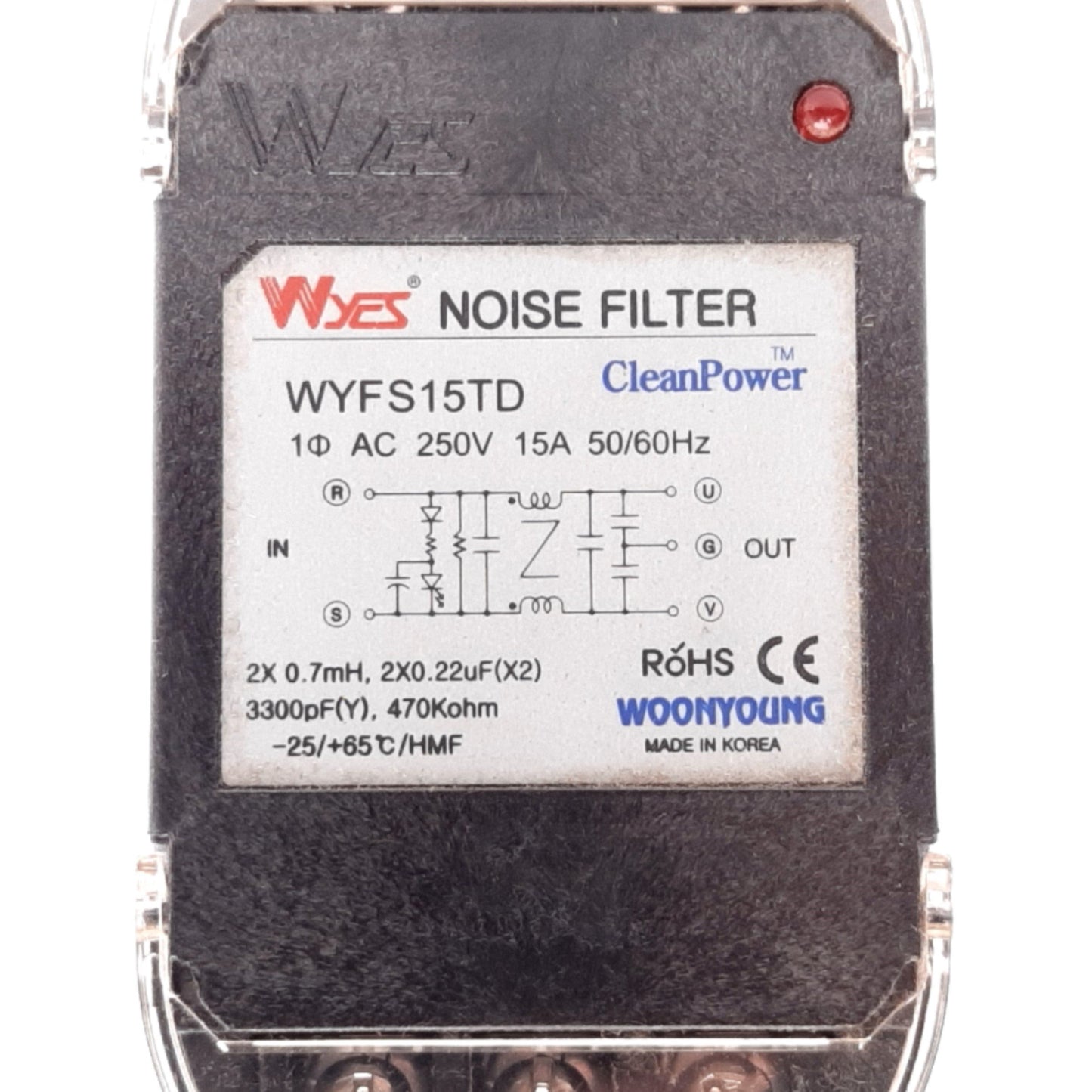 Used Woonyoung WYFS15TD Wyes Noise Filter, Rating: 250VAC 15A 50/60Hz, 3300pF(Y)