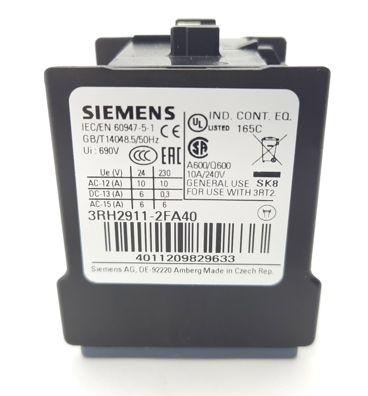 New Siemens 3RH2911-2FA40 Auxiliary Contact Block 240V 10A 4PST N.O