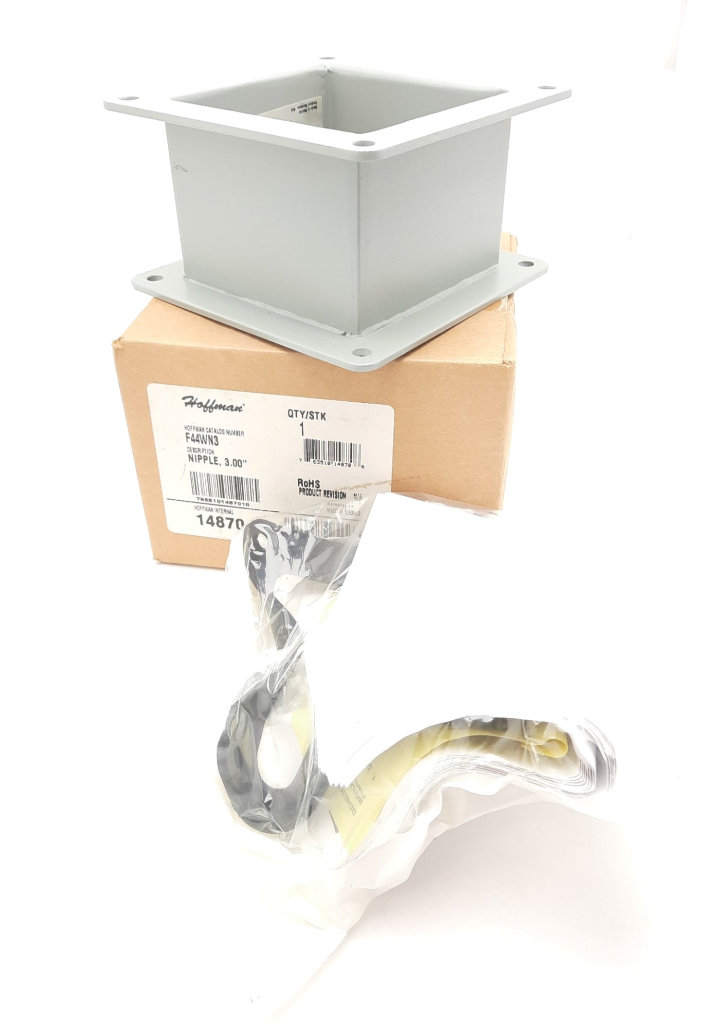 New Hoffman F44WN3 Wireway Nipple Steel Feed-Through Conduit, 4 x 4 x 3" NEMA 12